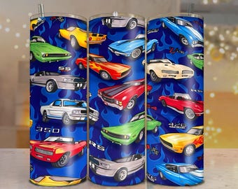 Muscle Car Tumbler Wrap | Vintage Hot Rod Flames (PNG)