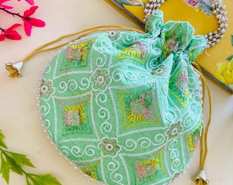 200 Indian Embroidered Silk Potli Bags, Wedding Favor Gift