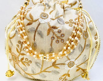 Embroidered Potli Bags for Wedding Favors, Handmade Return Gift Pouches for Weddings