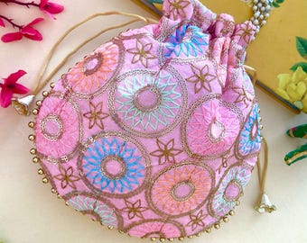 200 Indian Embroidered Silk Potli Bags: Wedding Favor Gift Set