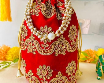 200 Indian Embroidered Silk Potli Bags, Wedding Favor Gift
