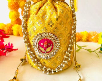 200 Indian Embroidered Silk Potli Bags, Gotta Patti, Wedding Favor