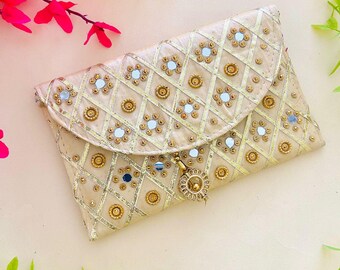 Handmade Indian Silk Clutch: Pearl Handle, Wedding Favor, Set of 200