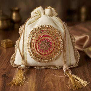 Designer Bridal Wedding Potli Bags, Gotta Patti Drawstring Ladies Purse for festivals evening party