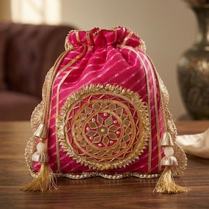 Designer Bridal Wedding Potli Bags, Gotta Patti Drawstring Ladies Purse for festivals evening party