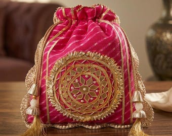 Designer Bridal Wedding Potli Bags, Gotta Patti Drawstring Ladies Purse for festivals evening party