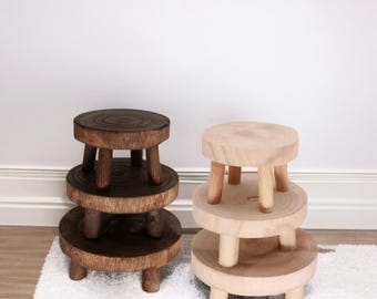 Blumenständer aus Holz | Blumentopfhalter Basis | Kleiner Holzhocker für Zimmerpflanzen im Außenbereich | Garten Sukkulenten Tablett | Rustikales Wohn Dekor