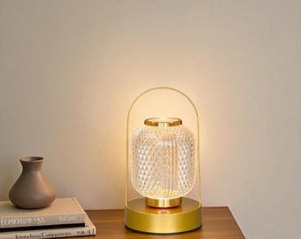 Lámpara de mesa LED recargable / Luz nocturna acrílica retro / Lámpara USB con control táctil / Iluminación ambiental portátil para dormitorio