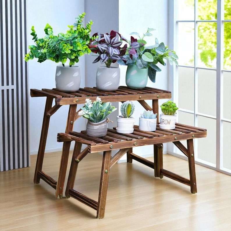 Large Wooden 3 Tier Plant Stand | Ladder Shelf for Indoor and Outdoor ...