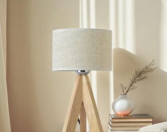 Wooden Table Lamp | Modern Desk Lamp with Black White Fabric Shade | Bedside Lamp for Bedroom Living Room Study Reading Light
