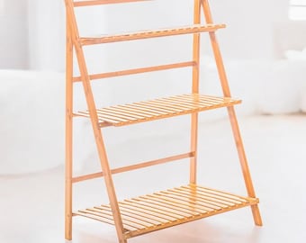 Bambus Blumenständer 3-stöckig | Indoor Outdoor Blumentopf Regal | Leiter Garten Display Rack | Mehrstufiger Pflanzenhalter