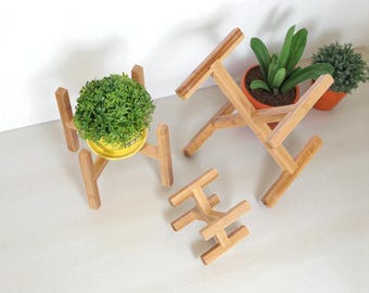 Wood Plant Stand | Floor Standing Flower Pot Holder | Bonsai Display Shelf | Indoor Outdoor Garden Décor | Home Wooden Planter Base Tray