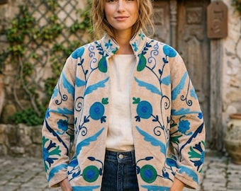 Hand Embroidered Velvet Jacket Floral Boho Coat Luxury Ethnic Festival Wear Women
