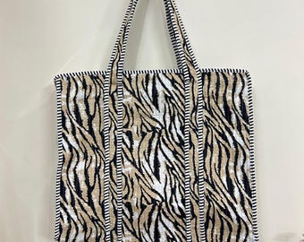 Quilted Cotton Tote Bag Reusable Shoulder Carryall Eco Friendly Handmade