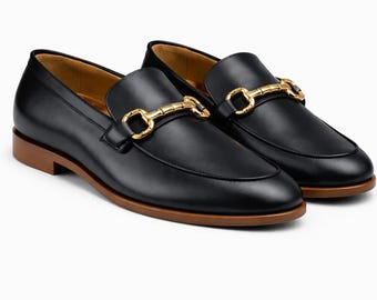 Mocassins à mors en cuir noir pour homme, faits main - Chaussures habillées à enfiler