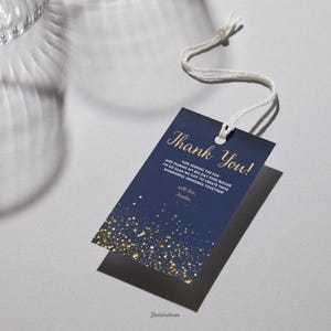 Tarjeta de agradecimiento editable con etiqueta colgante "Noche bajo las estrellas" para cumpleaños: Noche estrellada (Descarga digital)
