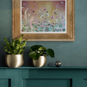 Original Gemälde Acryl Wildblumen Pastell Blumenwiese Textur  Kunst, Beige Gold Wanddeko, 50x70 cm, Impasto