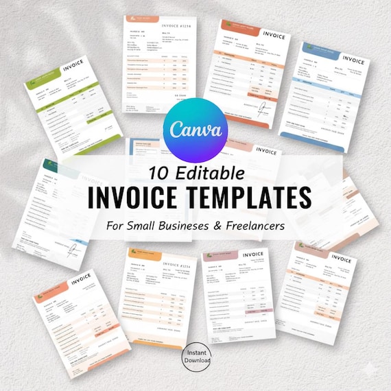 10 Editable Canva Invoice Templates | Business Billing Invoices | Simple Invoice Pack for Small Business