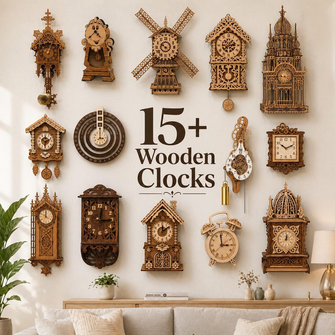 Laser Cut Wall Clock Bundle | Clock SVG DXF Files | CNC & Glowforge ...