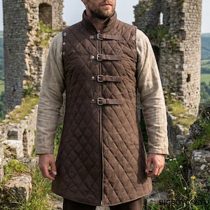 Chaleco medieval negro y marrón para hombre – Armadura de caballero acolchada, atuendo vikingo renacentista, regalo de Navidad