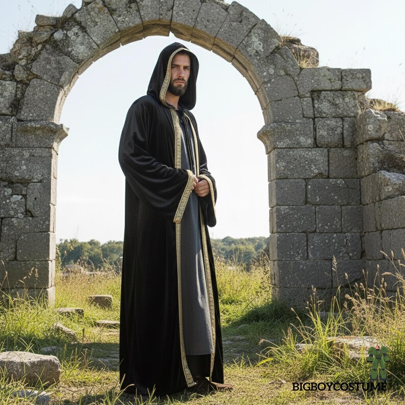Medieval Velvet Hooded Cloak – Wizard Renaissance Robe for Men & Women ...