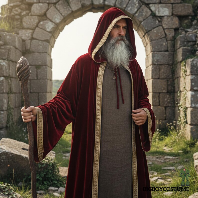 Medieval Velvet Hooded Cloak – Wizard Renaissance Robe for Men & Women ...