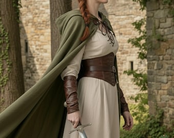 Cape médiévale à capuche - Costume Renaissance, vert armée