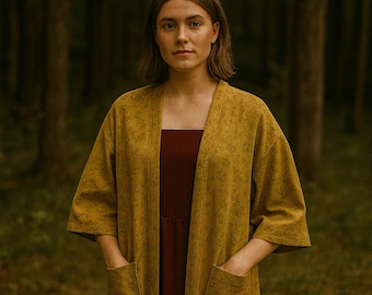 Long Coat Sewing Pattern | Beginner-Friendly Kimono Cardigan with Pockets | PDF Download