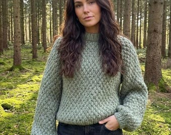Crochet Alpine Stitch Sweater Pattern, Chunky Raglan Pullover (PDF Pattern)