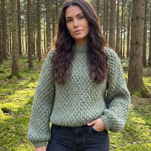 Crochet Alpine Stitch Sweater Pattern, Chunky Raglan Pullover (PDF Pattern)