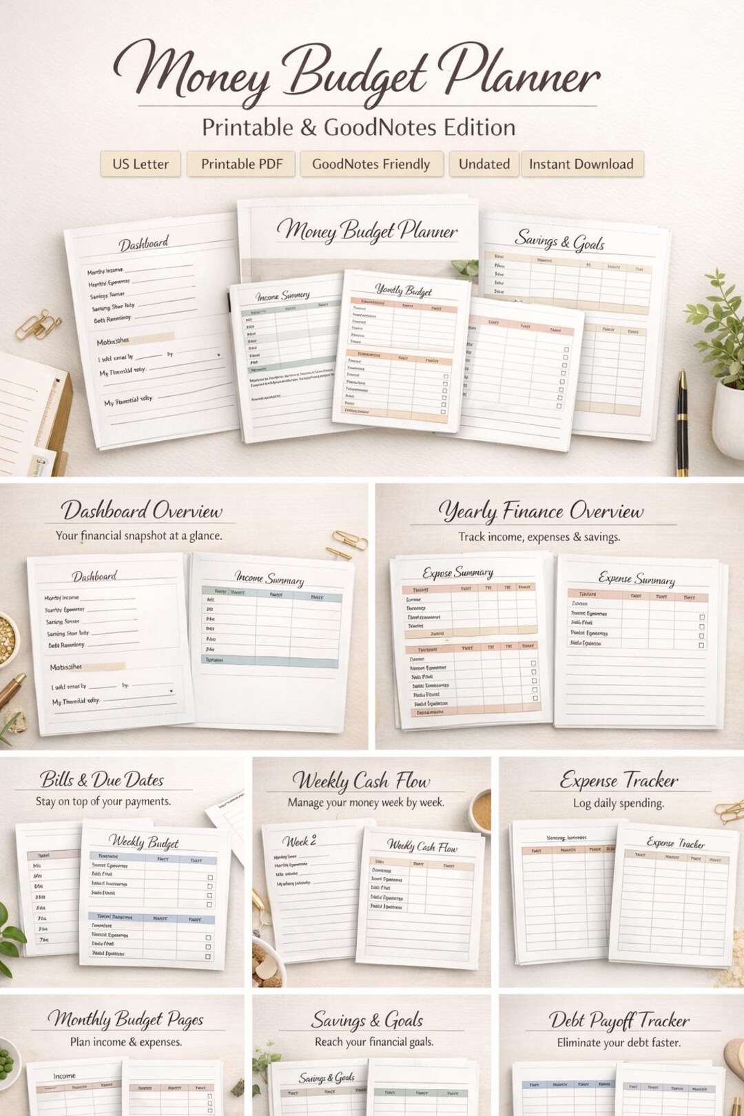 Money Budget Planner Printable and Goodnotes | Monthly Budget, Expense ...