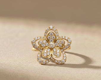 Floral Diamond Ring by ExcellentJewels – Petal Cluster Style | Elegant Statement Jewelry | Custom Gold Ring | Timeless Fine Jewelry Gift
