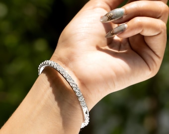 Lab Grown Diamond Eternity Bangle Bracelet — White Gold Finish Full Pavé Round Brilliant