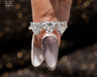 Triple Heart-Shaped Diamond Engagement Ring in 14KT White Gold – Romantic and Elegant Jewelry, Perfect for Proposals and Celebrating Love