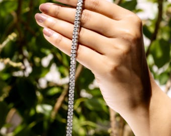 Moissanite Oval Cut Tennis Bracelet — Eternity Line Bracelet with Prong Set Oval Moissanite in Sterling Silver