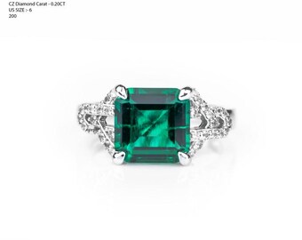 5Ct Lab-Grown Emerald Square Cut Solitaire Ring, S925 Sterling Silver Infinity Twist Band with CZ Diamonds, Green Gemstone Statement Ring