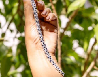 Lab Grown Sapphire & White Topaz Tennis Bracelet — Three-Row Pave Blue Sapphire Bracelet in Sterling Silver