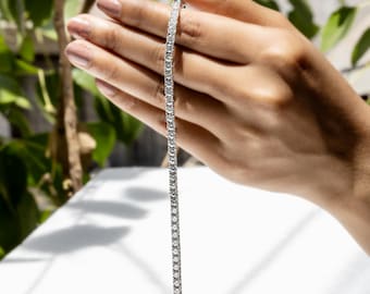 Moissanite Tennis Bracelet — Round Cut Moissanite Eternity Line in Sterling Silver