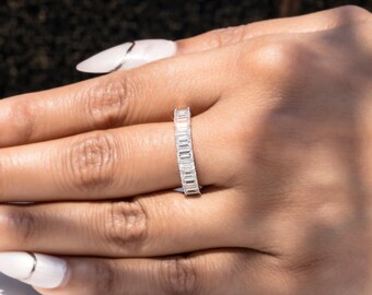 14K White Gold Emerald Cut Diamond Eternity Band Ring for Women – Timeless and Elegant Diamond Ring for Engagement, or Special Occasion