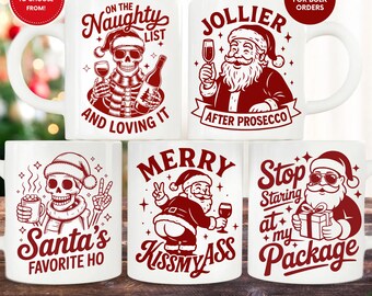Custom Christmas Snarky Santa Mugs, +70 Funny Xmas Party Favors, Funny Vintage Santa Sublimation, Sarcastic Holiday, Adult Humor Christmas
