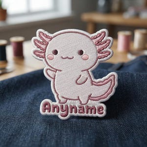 Custom Axolotl Name Patch Personalized Cute Colorful Axolotl Pet Animal Lover Embroidered Iron On Sew On Patch - Hook & Loop