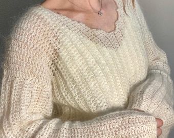 Mohair V-Neck Sweater – easy crochet sweater pattern (PDF)