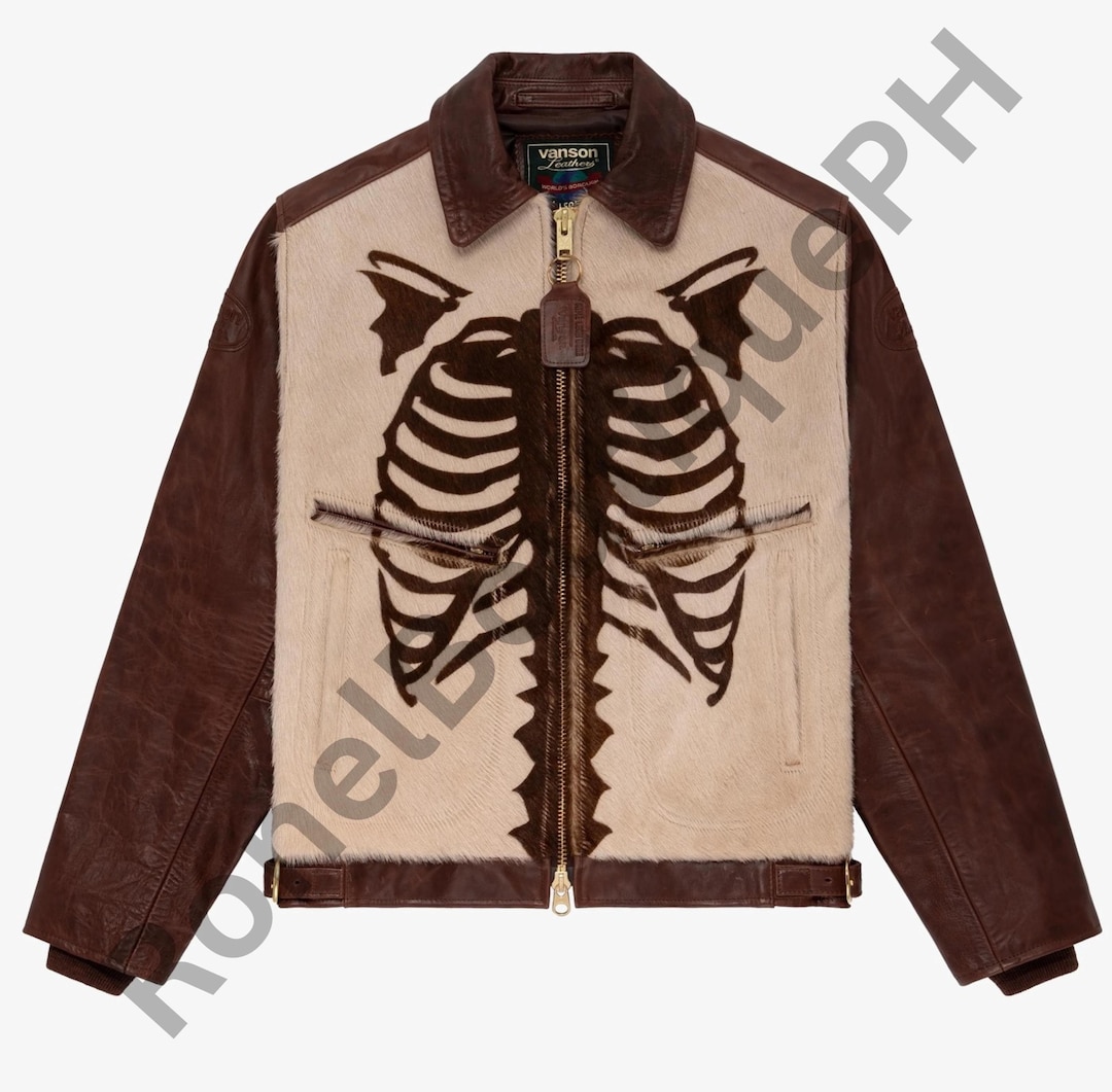 Vanson Skeleton Bone Jacket, Brown & Beige Leather Jacket, Rib Cage ...