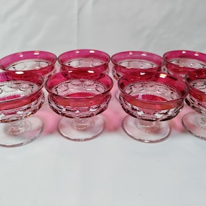 Set of 8 tall Champagne  Dessert Tiffin Kings Crossing Cups 1950/1960s McM Top and Bottom color