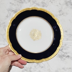 9&quot; Jean Pouyot cobalt blue and gold dinner plate collectable rare find
