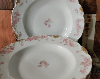 Very rare 1868 to 1898 Haviland Limoge 9 inch soup bowl hand painted pink roses, gold edged researched confirmed 3