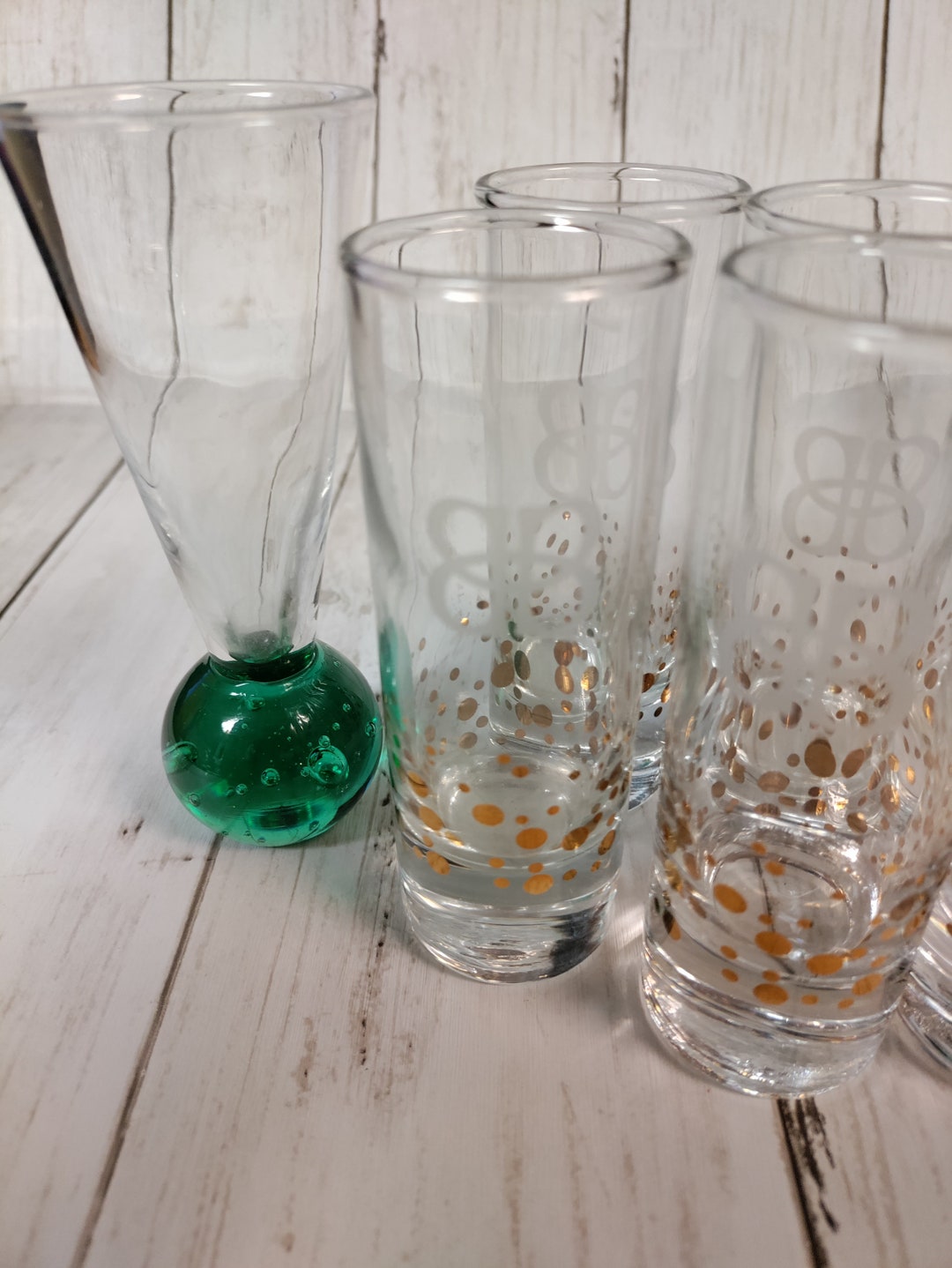 Vintage MCM Mid-century Modern Bubble Hand Blown Emerald Green Shot ...