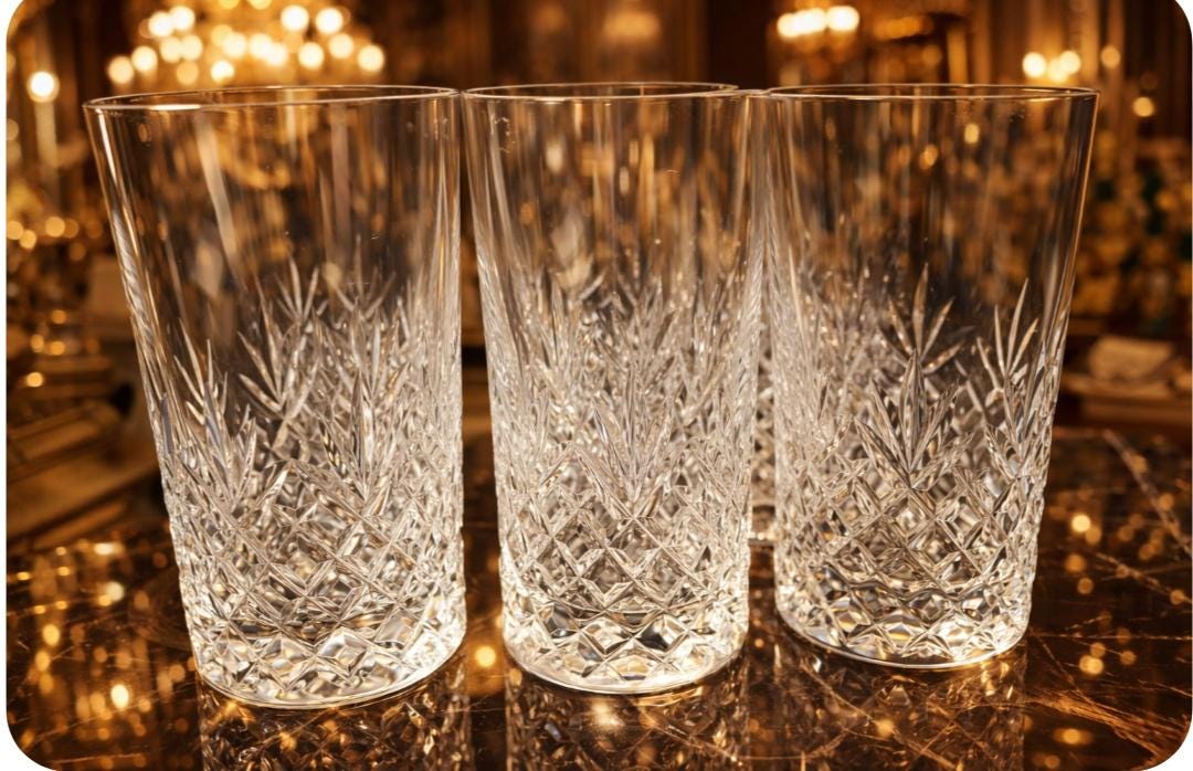 Hoya Crystal Cut Glass Tumblers ~ Small Highball Glasses~ Set of 6