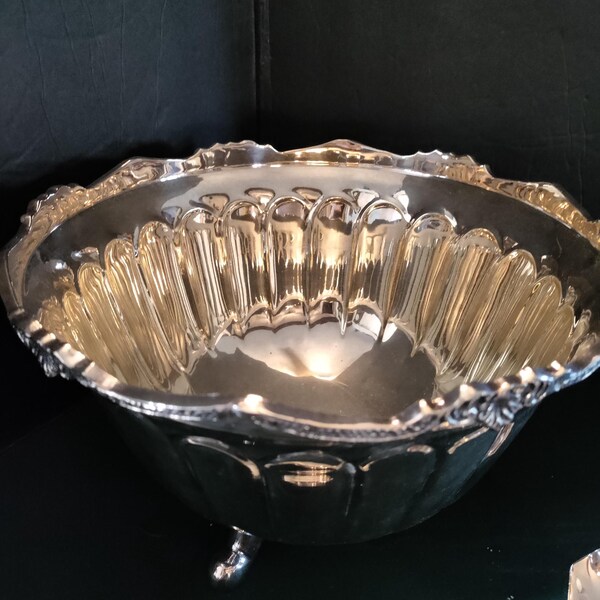 Stunning Heavy Thick Vintage Silver Plate Punch Bowl w ladel 10" Victorian Style  1900s