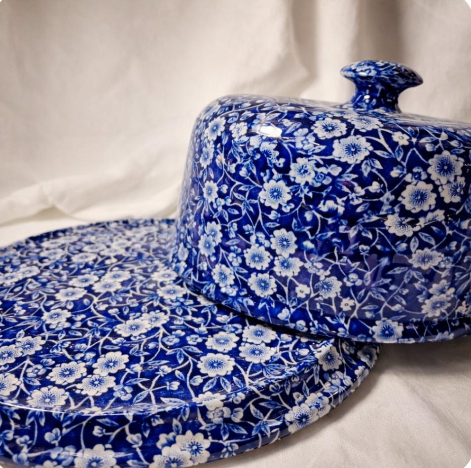 Vintage Crownford Staffordshire Blue Calico Chintz Transferware